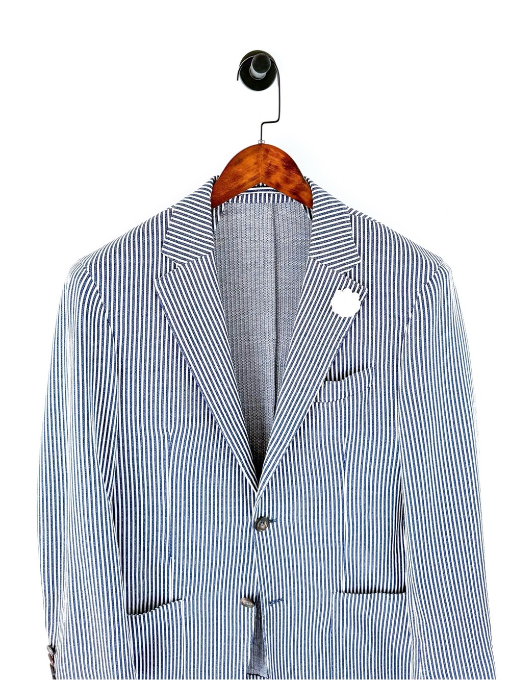 Eleventy Cotton Seersucker Blazer Men's Navy and White Striped Sport Coat 38R